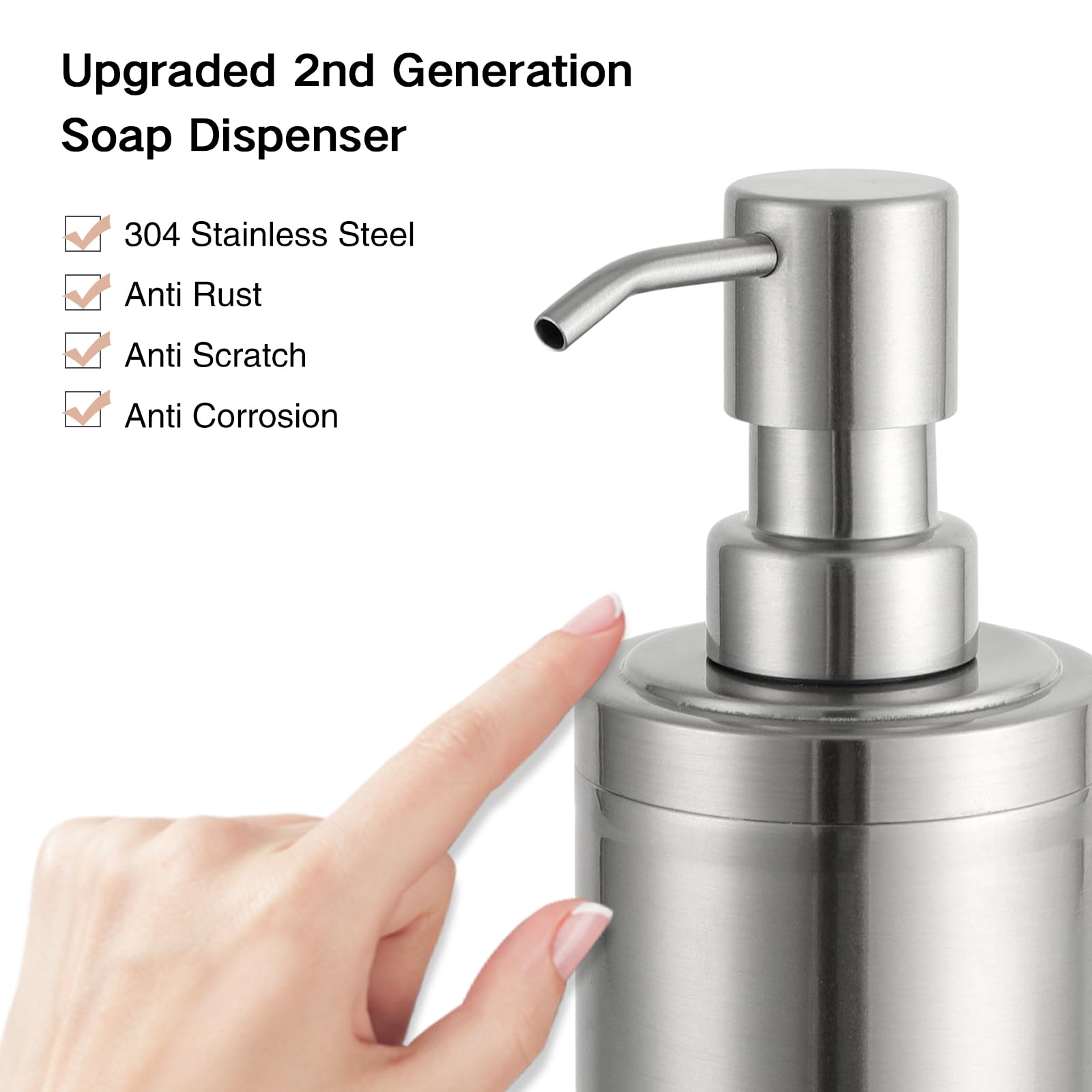 Gappo Brushed Nickel Soap Dispenser Stainless Steel Metal Pump Hand Lotion Bottle For Bathroom, Bedroom And Kitchen(300Ml/10.15O